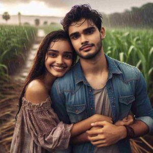 Beautiful Field Couple In Rain HD Wallpaper