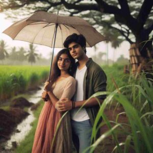 Beautiful Field Couple In Rain HD Wallpaper