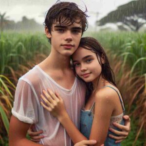 Beautiful Field Couple In Rain HD Wallpaper