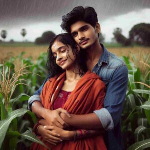 Beautiful Field Couple In Rain HD Wallpaper